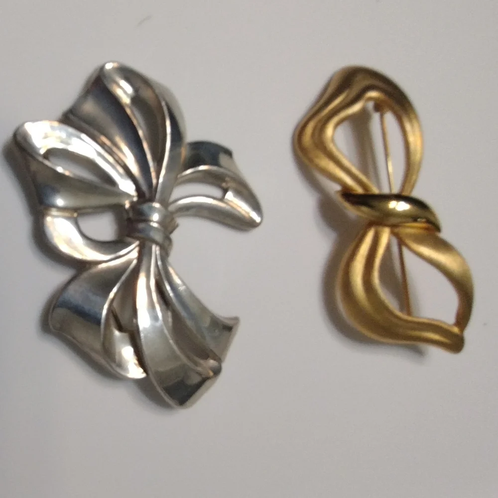 Cloisonne, Goldtone & Silvertone Bow Brooches Vintage